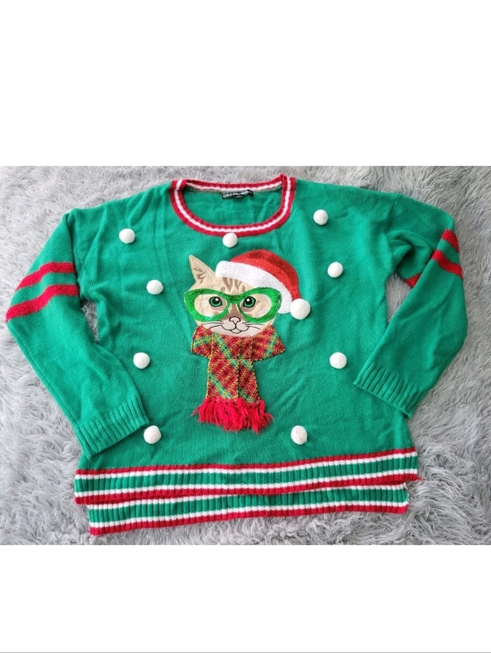 United States Sweaters Sophisticated Kitty Cat Ugly Christmas Meowy Sequins XL - Picture 3 of 10